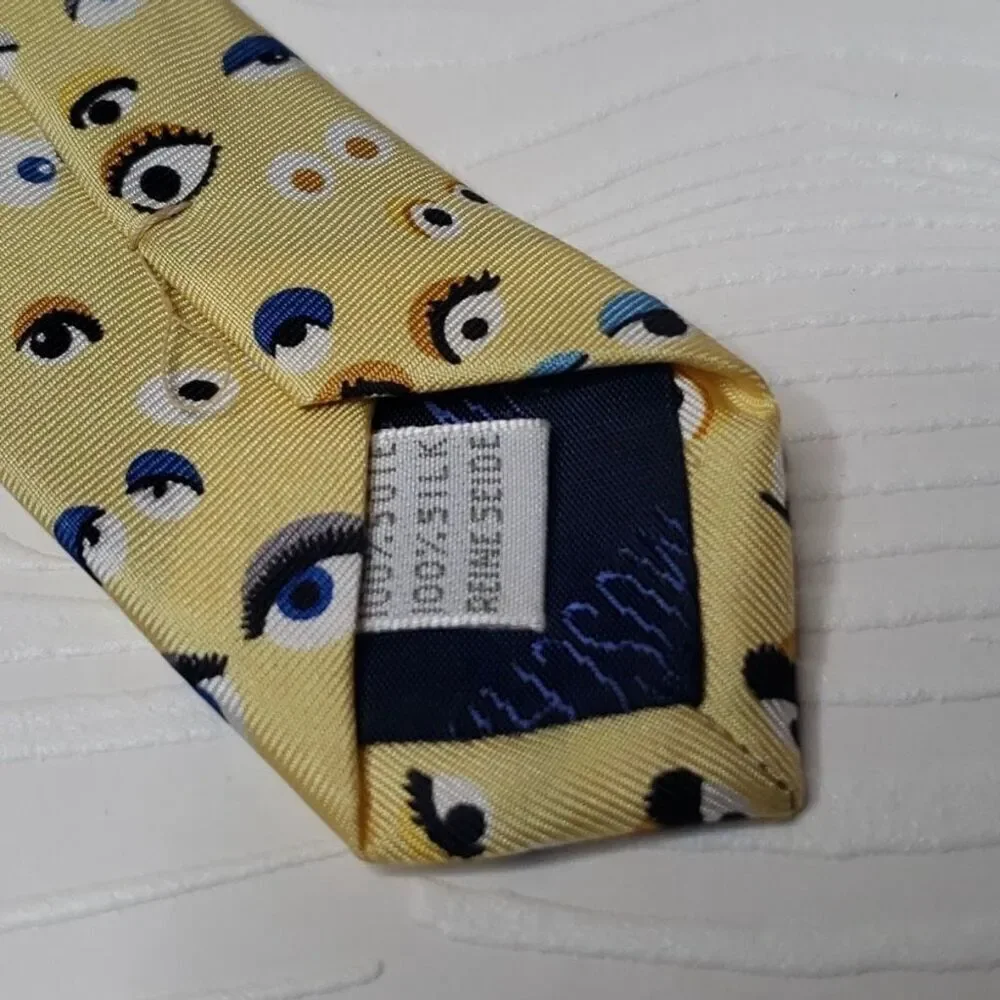 Moschino Men's 100% Silk Yellow Eyes Print Neck Tie